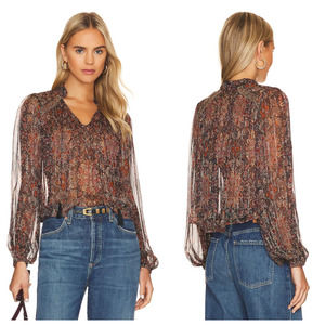 House of Harlow 1960 Mareisa Metallic Blouse in Rust Floral Multi Size XS